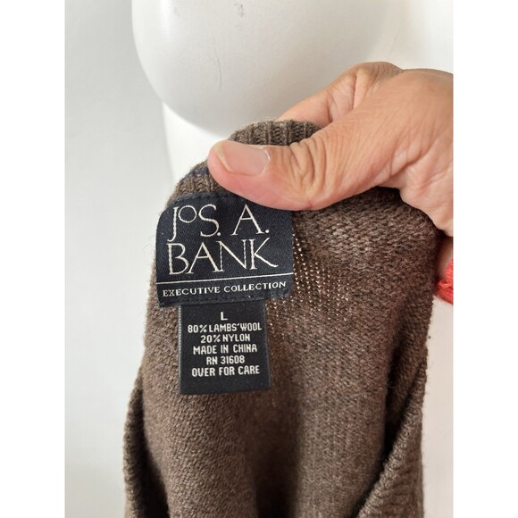 Jos A Bank Executive Collection Men’s Large Brown Lambswool Blend Sweater W/flaw - Picture 2 of 6